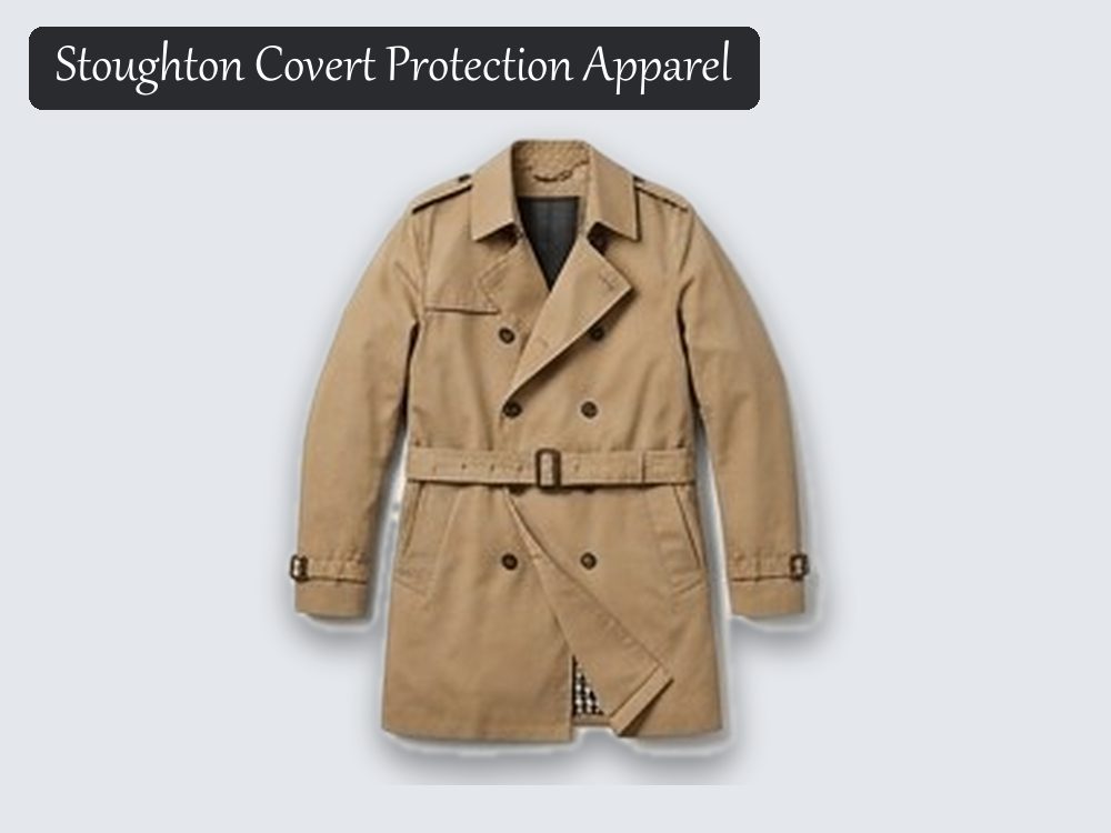 Stab-resistant trench coat, camel, belted